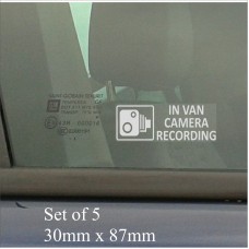 5 x Small In VAN Camera Recording Window Stickers-87mm x 30mm-CCTV Warning Signs-Van,Lorry,Delivery,Courier,Transit